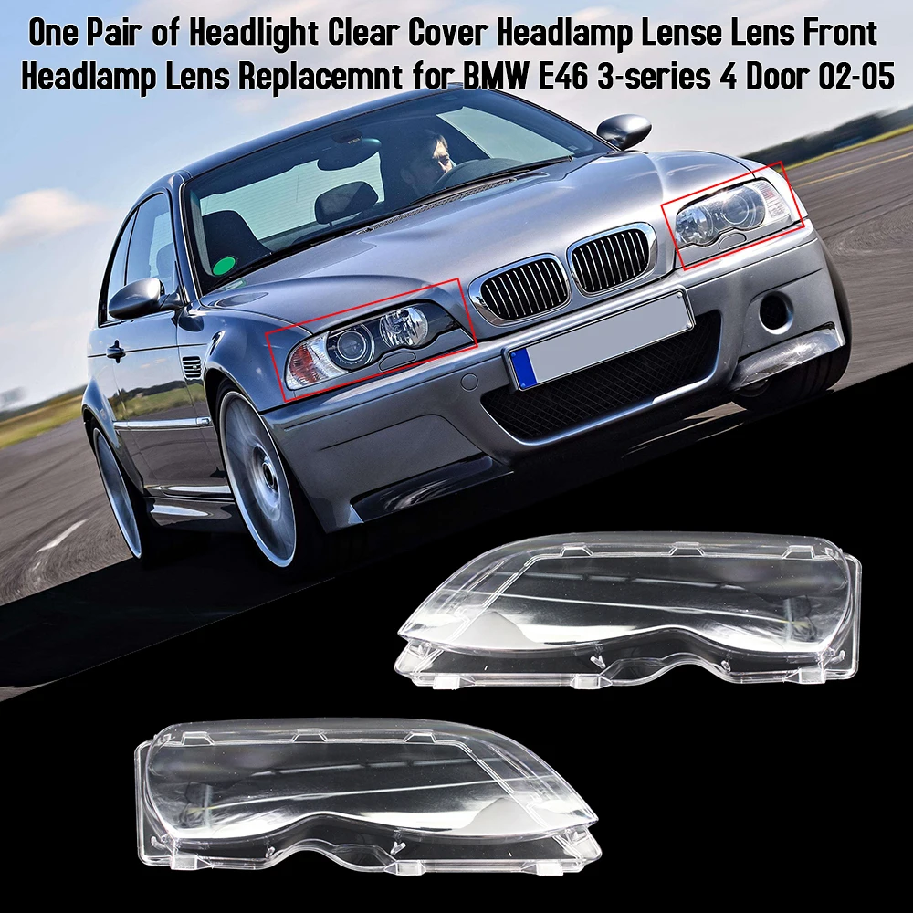 Pair Headlight Lens Clear Set For BMW E46 2DR 1999-2003 M3 01-06 Left /& Right