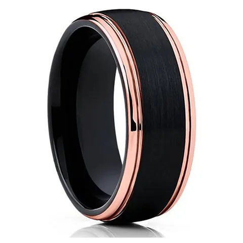 Jewelry Accessories Mens 8mm Tungsten Ring Rose Gold Black Brushed Stainless Steel Wedding Rings for Men Comfortable Fit