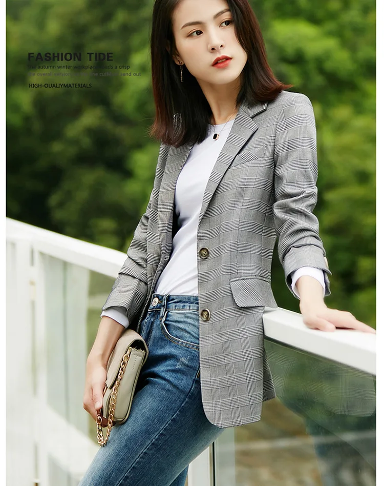 Костюмы для маленьких пальто Для женщин ; сезон весна-осень; Стиль Slim Fit универсальные в английскую клетку CHIC Онлайн пиджак знаменитости 9901