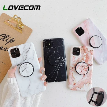 

LOVECOM Geometric Marble Stand Holder Phone Case For iPhone 11 Pro Max XR X XS Max 7 8 6S Plus Case Soft IMD Phone Back Cover