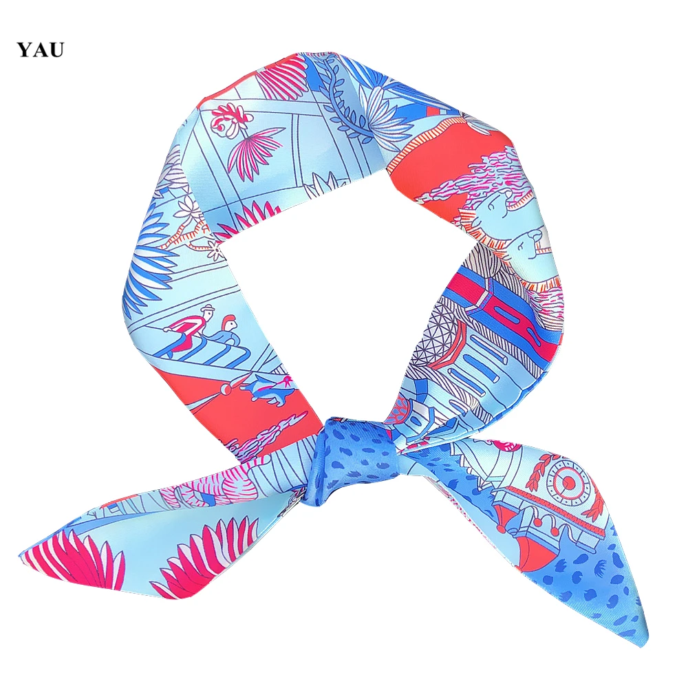 

95cm*5cm Small Silk Scarf Women 2020 Leopard Person Home Print Bag Ribbons Brand Fashion Head Scarf Small Long Skinny Scarves