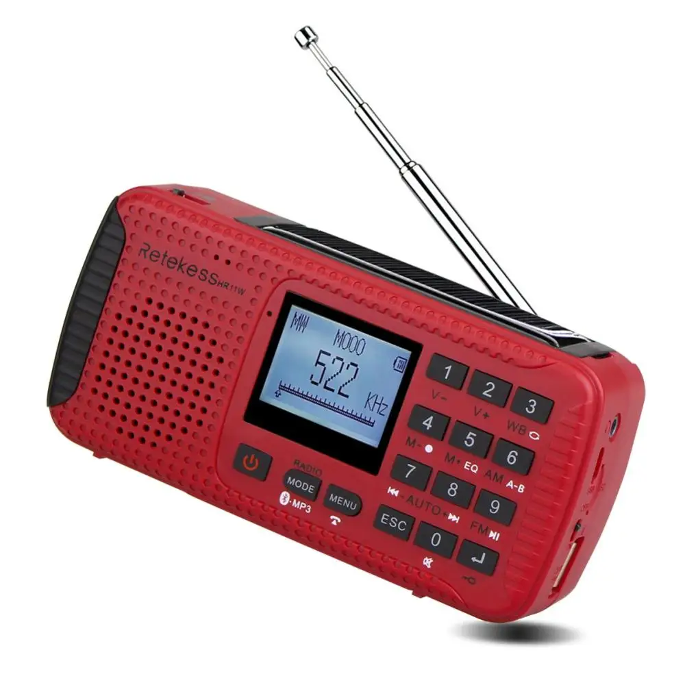 

Retekess HR11S Portable Radio Bluetooth Speaker Solar Emergency Radio Receiver FM MW SW with MP3 Music Player Digital Recorder