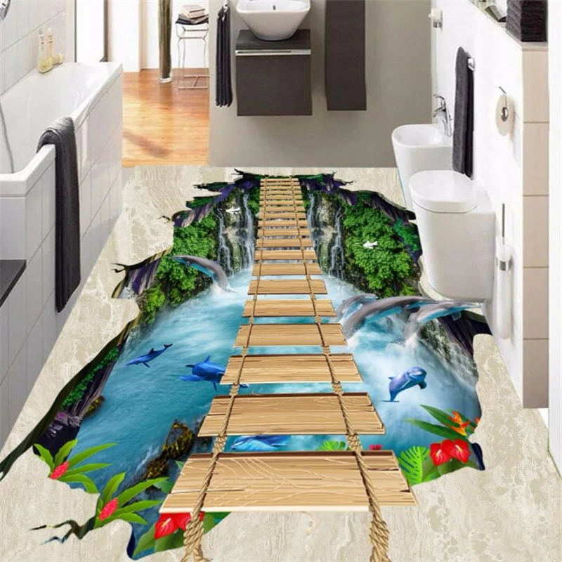 Wellyu Kustom Lantai 3d Tebing Gantung Island Air Terjun Dolphin Jembatan Kamar Mandi Jalan 3d Ruang Tamu Belanja Lantai Floor 3d Custom Floors3d Flooring Aliexpress
