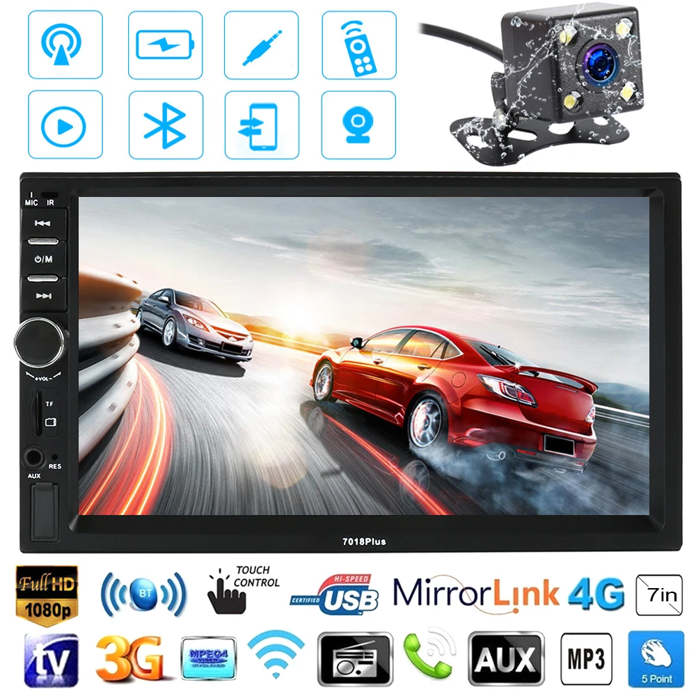 Car MP5 MP4 Player Mirrorlink HD 7inch Touch Screen Bluetooth Auto Radio FM Music Player with Rear View Camera Multimedia Player