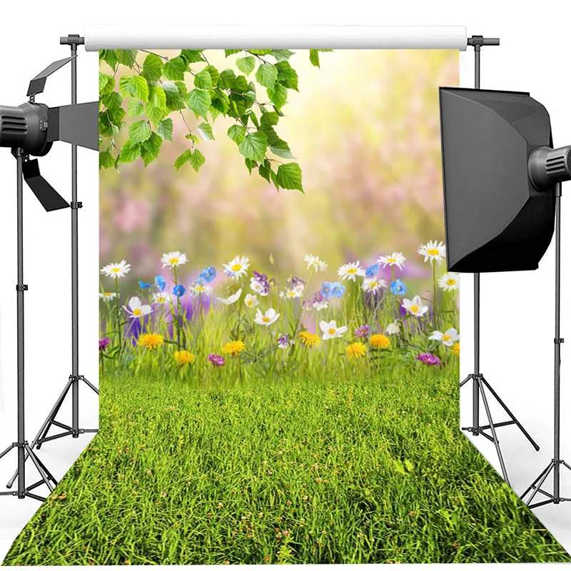 

Spring Backdrop Green Lawn Flowers Butterfly Newborn Baby Kids Backgrounds for Photo Studio Green Leaf Bokeh Photo Backdrops