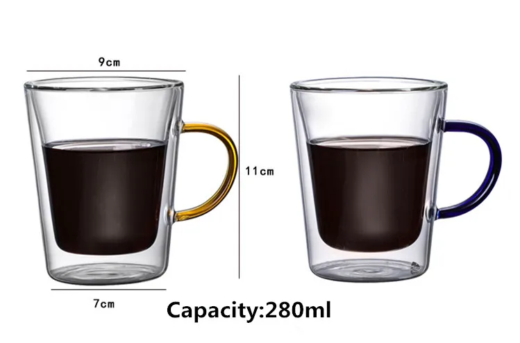 Двухслойная кофейная чашка с цветной ручкой теплоизоляция двухслойная стеклянная чашка чайная чашка креативный подарок напиток молоко