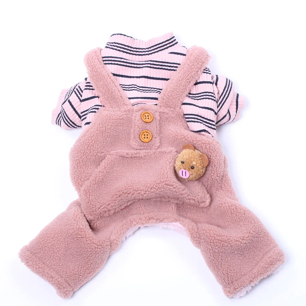 Striped Pink Зимнее теплое пальто для собак, куртка для кошек, флисовый комбинезон для щенков, полосатый комбинезон для питомцев, зимний, теплый наряд - Цвет: Striped Pink