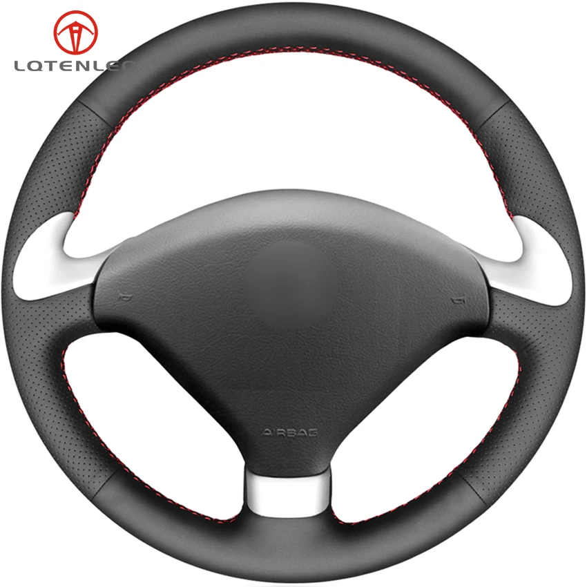 

LQTENLEO Black Artificial Leather Car Steering Wheel Cover For Peugeot 307 CC 2004-2009 307 SW 2004-2009 407 407 SW 2004-2009