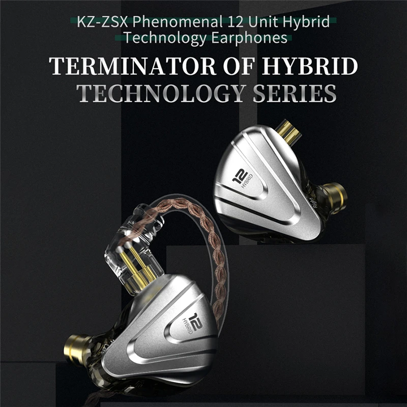 KZ ZSX Terminator Metal Headset 5BA+1DD Hybrid-iron Mixing 12 Drivers HIFI Bass Earbuds Wired Music Sports In Ear Earphones