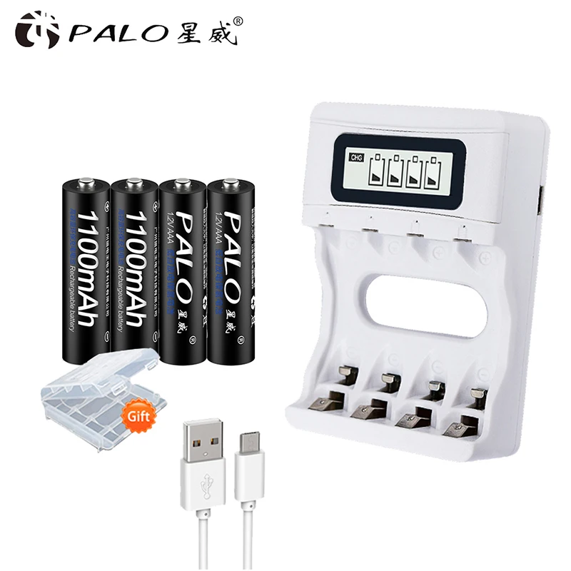 PALO USB lcd умное зарядное устройство для никель-металл-гидридных никель-кадмиевых аккумуляторов AA AAA+ 4 штуки 1,2 в 1100 мА/ч батареи AAA - Цвет: Золотой