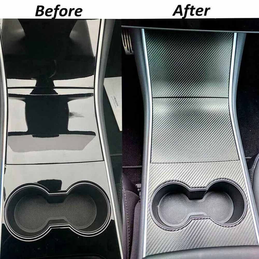 Автомобильная центральная консоль виниловая пленка держатель чашки наклейки матовый черный для Tesla модель 3 декоративная приборная панель в прочный
