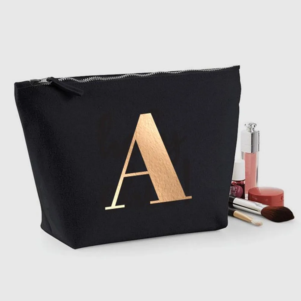 

Bridesmaid Make up Bag, custom initial gold Makeup Bag,valentine Gift, bridal party Cosmetic Bags, bachelorette decoration pouch