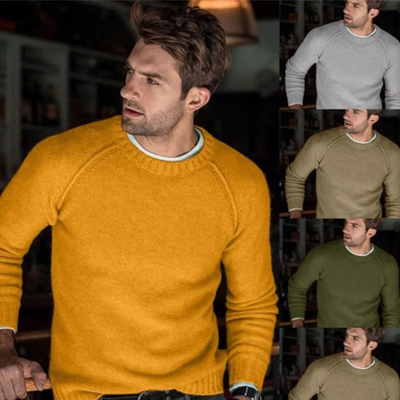 

Knitted Patchwork Loose Autumn Men's Sweater O-neck Casual Long Sleeve Male Sweaters 2019 Winter Warm Solid Fashion Men Pullover