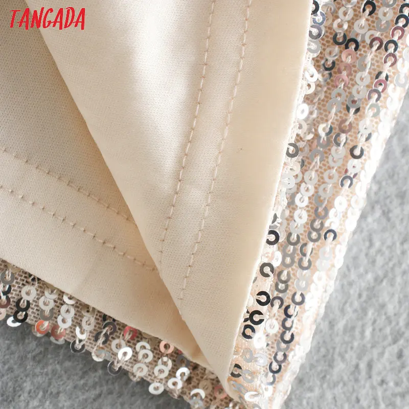 Tangada, женское сексуальное короткое платье с блестками, с поясом, блестящее, длинный рукав, v-образный вырез, туника, женское вечернее платье, vestidos 2XN167