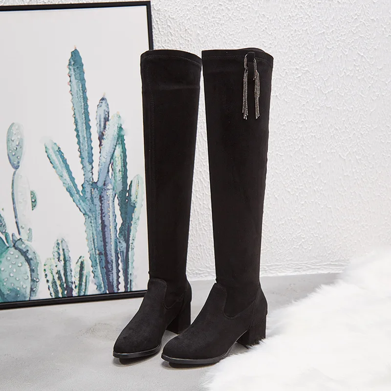 Autumn Black Jookrrix/ г.; женская модная удобная обувь на платформе 6 см; женские облегающие высокие сапоги для женщин; теплые сапоги из натуральной кожи - Цвет: Autumn Black