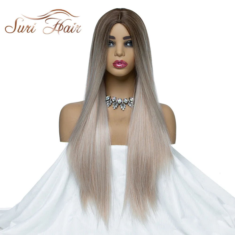 Женские парики Suri Hair из термостойких искусственных длинных прямых волос двух оттенков розового цвета с эффектом деграде, длиной 30 дюймов