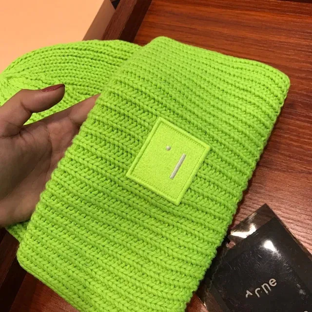 AC Studios Smiling face Beanie Skull Caps knitted Cashmere Eye Warm Couple Lovers Acne Hats Tide Street Hip-hop Wool Cap Adult 3