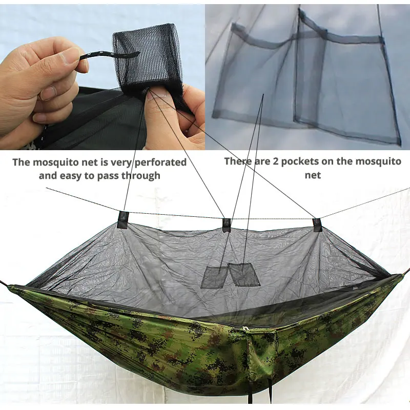 Outdoor Camping Hammock Hanging-Bed Parachute Fabric Mosquito-Net Sleeping-Swing 1-2-Person Camouflage Pattern outdoor furniture black