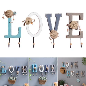 

Durable Wood Home/Love Letter Combination Clothes Hanger Home Wall Mounted Hook for Coat Hat DEC889