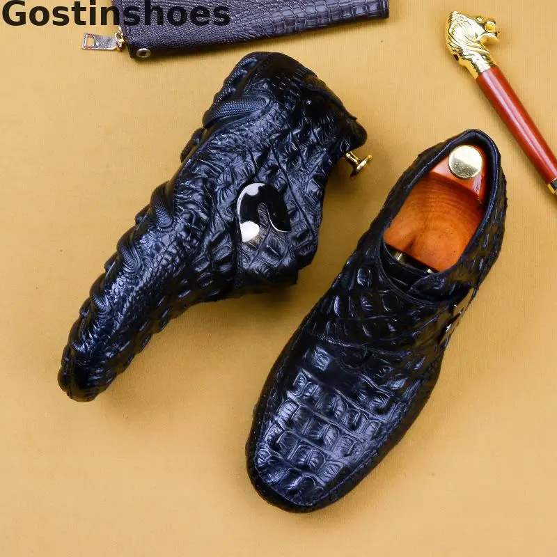 Роскошная уникальная обувь; Мужская обувь из натуральной воловьей кожи с крокодиловым принтом; модная повседневная кожаная обувь Оксфорд; обувь для отдыха