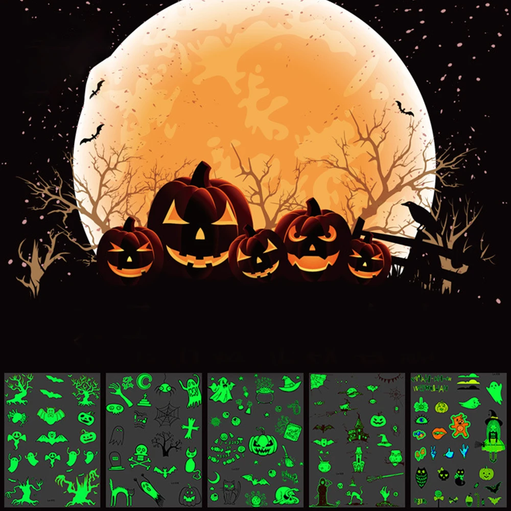 

Waterproof Halloween Luminous Tattoo Pumpkin Ghost Taty For Kids Fake Tattoo Witch Glowing in Dark Temporary Tattoo Stickers