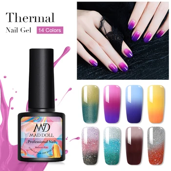

MAD DOLL 8ml Thermal Gel Nail Polish Temperature Color Changing Sequins Soak Off UV Nail Gel Polish Varnish Nail Art Design