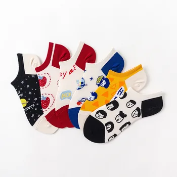 

10 pieces=5 pair/lot Cute Socks Women Cartoon Cotton Socks Female Summer Short Socks Slippers Women Casual Soft Boat Socks