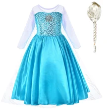 Комплект для девочек с принтом Эльзы, платье принцессы для детей с украшением в виде кристаллов декоративный костюм детей Снежная королева 2 с изображением принцессы Эльзы детское рождественское День рождения Платье для косплея