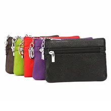 Бумажник для ключей из натуральной кожи большого размера, популярный маленький кошелек для монет, сумка для автобусной карты, передний и задний двойной карман на молнии