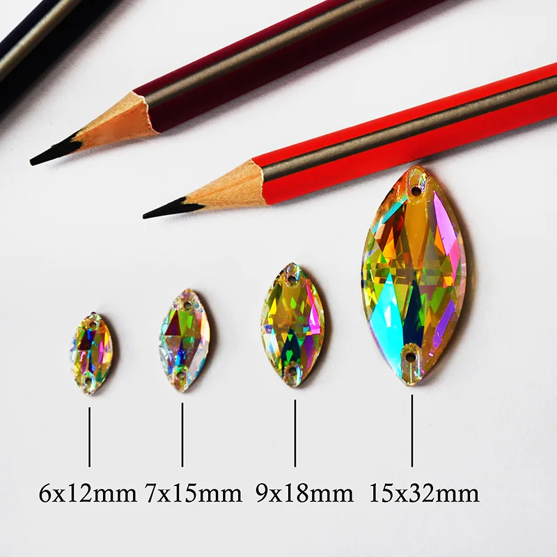 YANRUO Top 3223 Navette Clean Crystal Sew on Rhinestones Horse eye Beads Sewing Rhinestones Sewn Glass images - 6