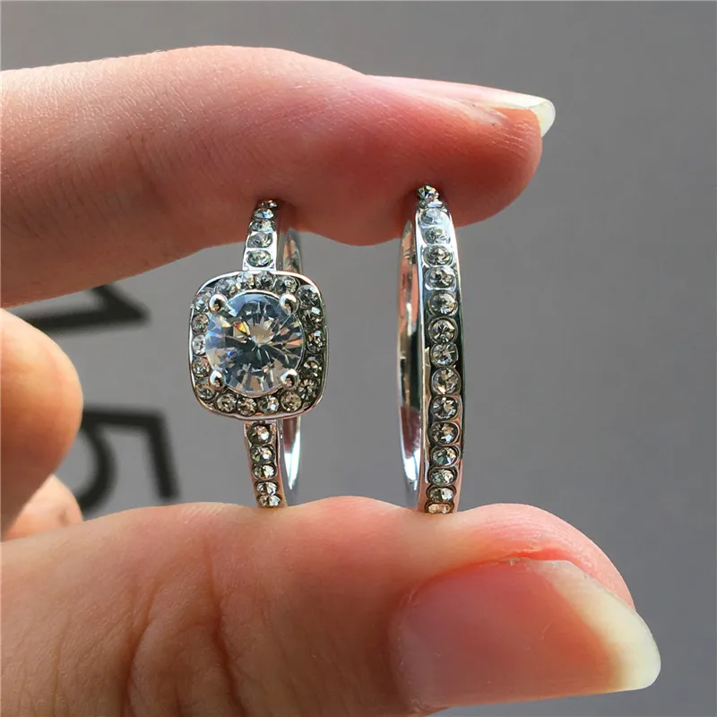 Роскошные женские маленькие круглые кольца набор уникальный стиль вечерние горный хрусталь обручальные кольца для женщин Мода Серебряный цвет обручальное кольцо