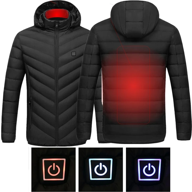 US $31.50 2019 New Mens Women Heated outdoor vest Coat USB Electric Battery Long Sleeves Heating Hooded Jacke