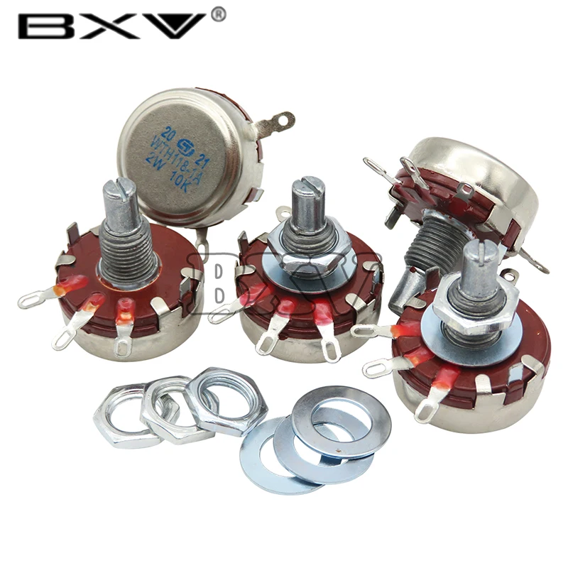 Adjustable resistor multiturn potentiometer linear potentiometer rotary potentiometer potentiometer kit trimmer potentiometer 2PCS WTH118 1K 2.2K 4.7K 10K 22K 47K 100K 470K 1M 2W 1A Potentiometer Authentic Variable Resistor VR Resistance 100K Ohm