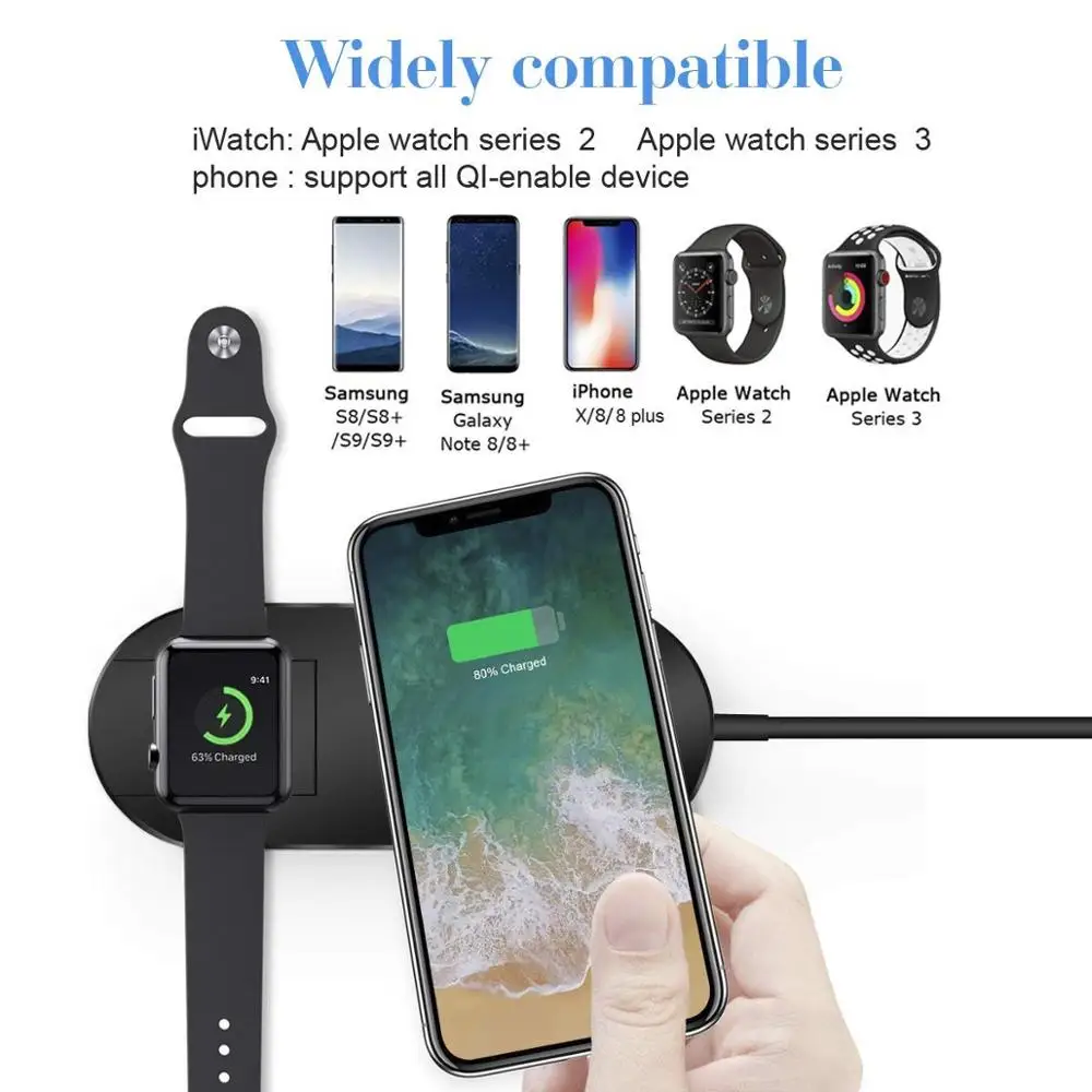 2 в 1 Qi быстрая Беспроводная зарядка подставка зарядное устройство для iWatch Apple Watch Series 2 3 для iPhone X 8 8Plus samsung Galaxy Note d35
