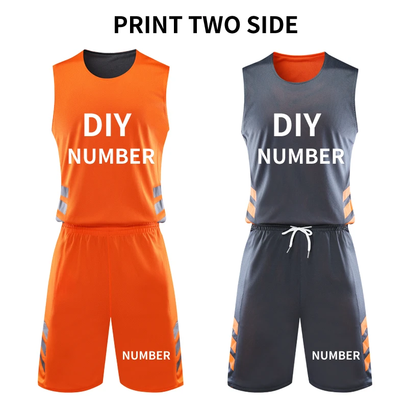 gray orange DIY Реверсивный Для мужчин баскетбольное США двойного назначения униформа для игры в баскетбол в колледже комплекты быстросохнущая без рукавов баскетбольной команды костюм - Цвет: gray orange DIY