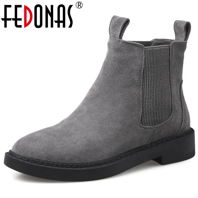 FEDONAS из коровьей замши Женские ботинки без шнуровки зимние женские на высоком