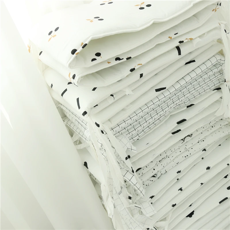 1PC Baby Bed Bumper 100% Cotton Baby Bedding Set Crib Bumper Black And White Pattern Washable Crib Protector For Girls Boys (8)