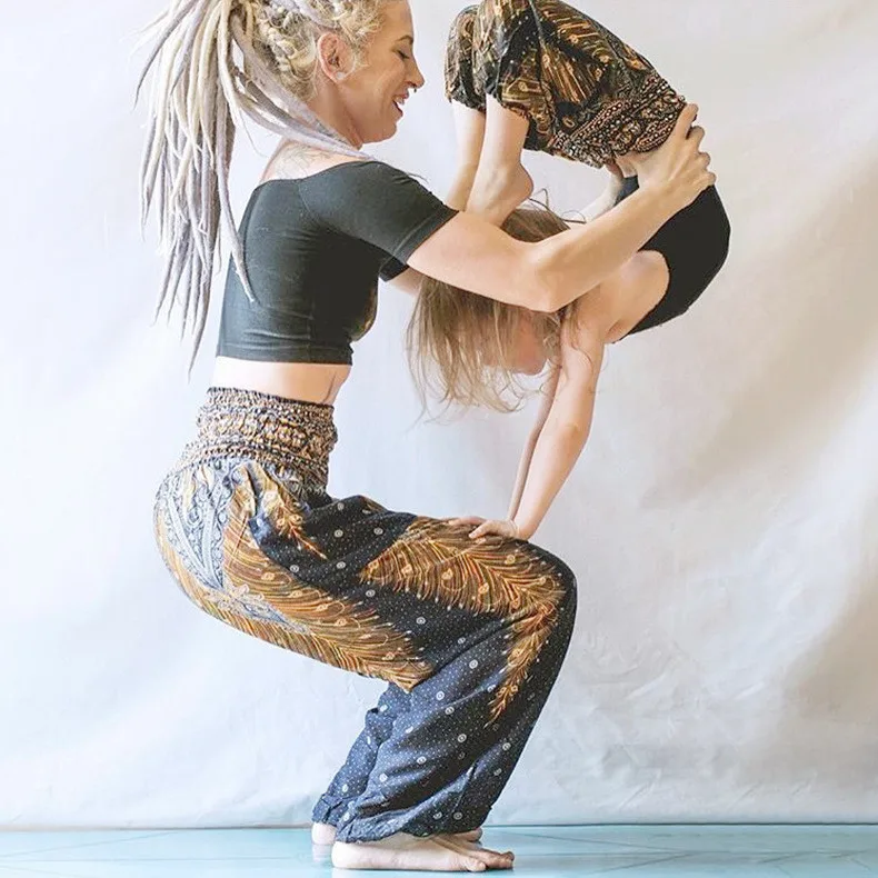 FAVSPORTS Женские повседневные свободные штаны для йоги с цветочным принтом эластичные высокие прямые свободные леггинсы индийские свободные удобные шаровары