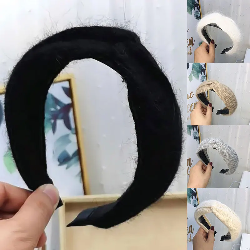 

Solid Color Knitted Headband Wide Brimmed Handmade Head Hoop Cross Cashmere Woolen Hair Hoop Women Girls Wash Face Headwear