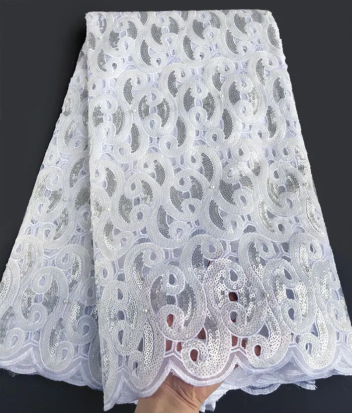 Аква Персик органза Handcut африканская кружевная ткань с большим количеством блесток 5 ярдов большие вечерние нигерийская одежда швейная одежда - Цвет: White Silver