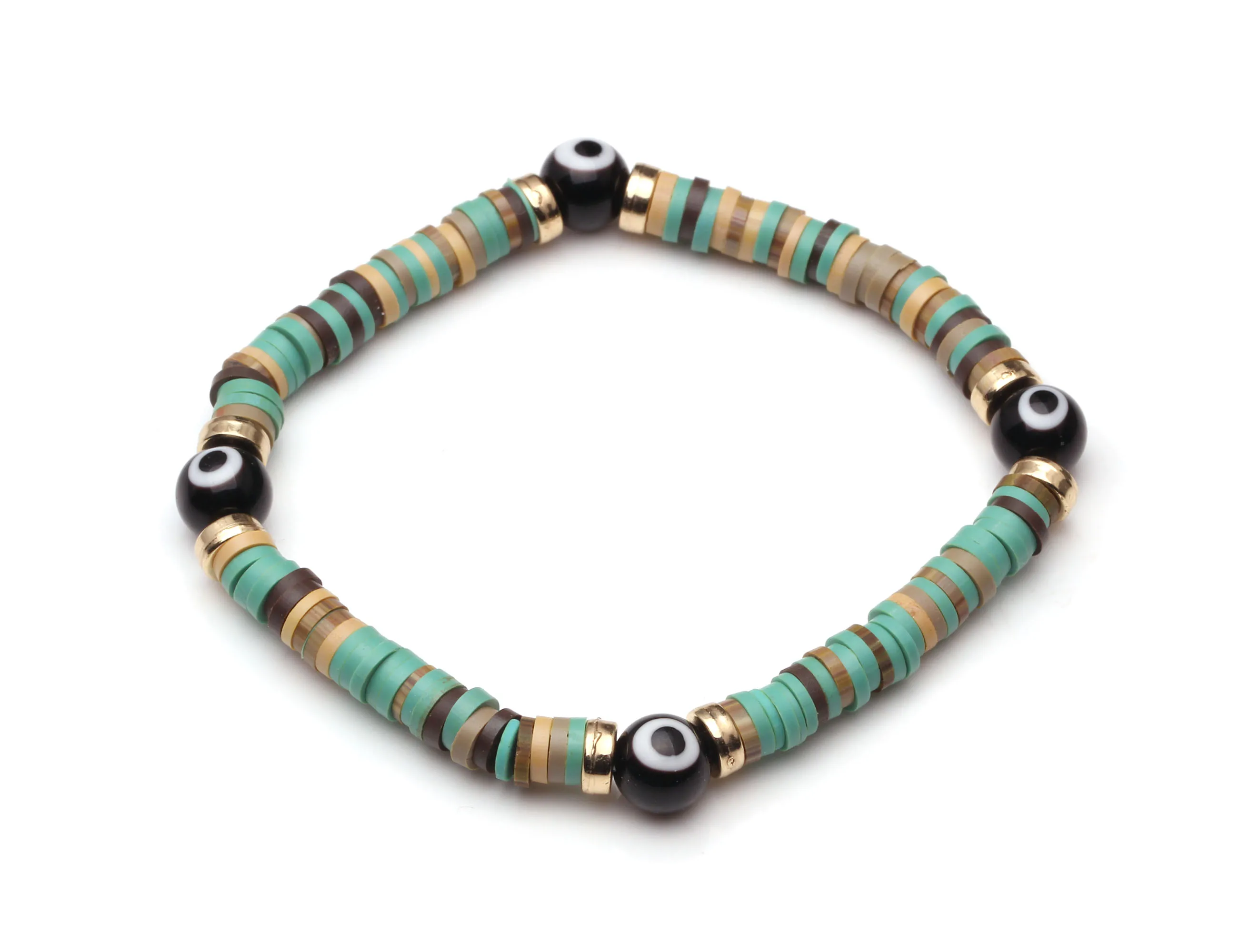 Boho Heishi, полимерная глина, диск, бусины, сглаза, растягивающийся браслет для женщин и мужчин, новинка, модные смешанные цвета, турецкий глаз, для серфинга, ювелирное изделие для нее - Окраска металла: Родиевое покрытие