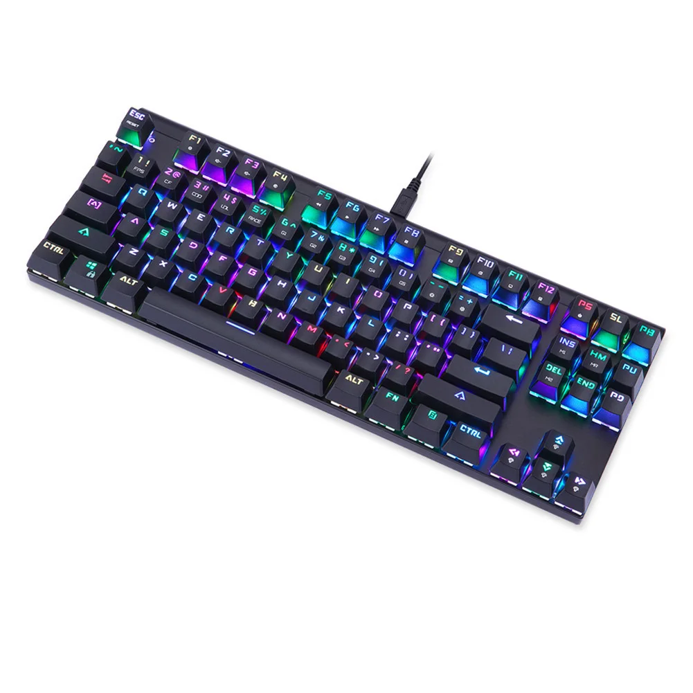 style A 87 клавиш механическая клавиатура Многоцветный RGB подсветкой USB Проводная игровая клавиатура EM88 - Цвет: style A