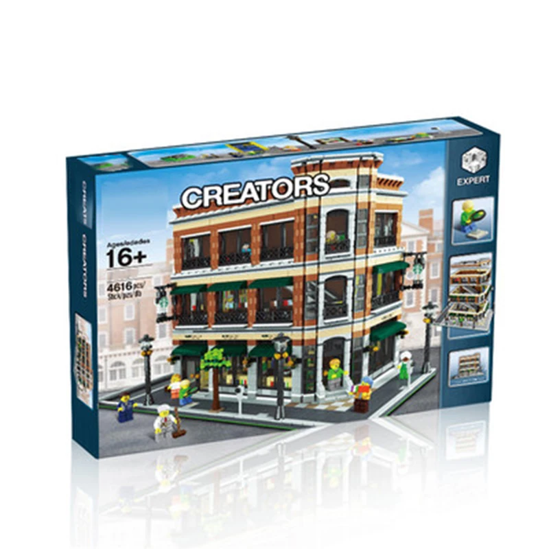

15017 4616Pcs Creator Series Bookstore Cafe Model Building Kits Blocks Bricks Compatible Toys birthday Gifts