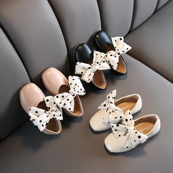 

Spring Summer Girls Princess Leather Shoes For Children Dress Shoes Sandals Bowtie Fashion White Wedding Kids School Flat Shoes