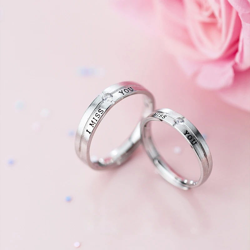 Обручальные кольца I MISS YOU для влюбленных мужчин и женщин Forever Love CZ регулируемое 925 пробы Серебряное кольцо минималистичное