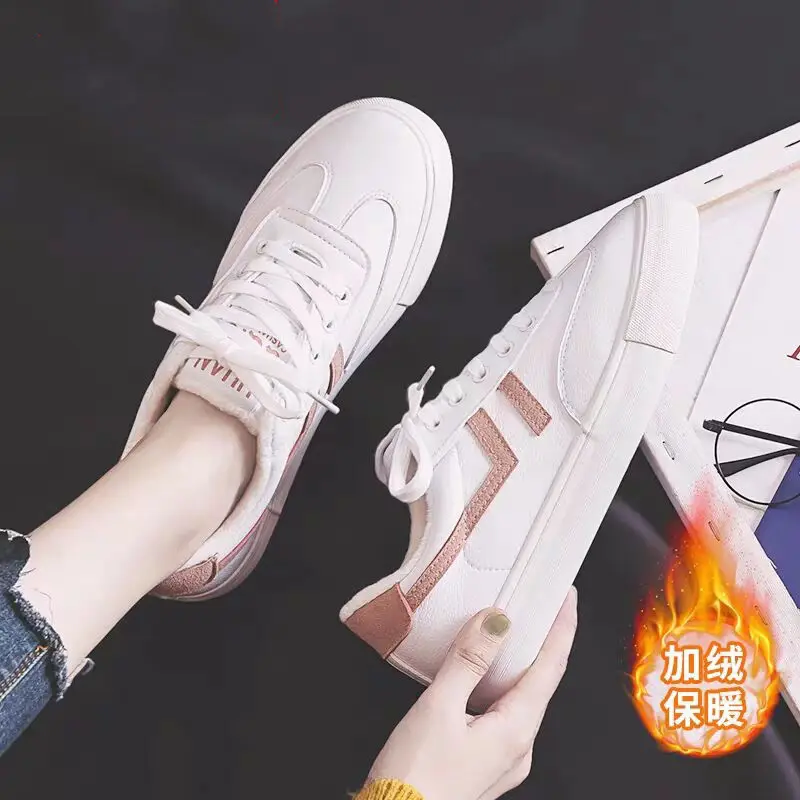 

Plus Velvet White Shoes Women's 2019 Autumn & Winter New Style Korean-style Versatile Flat Board Shoes Casual Shoes Student Netw