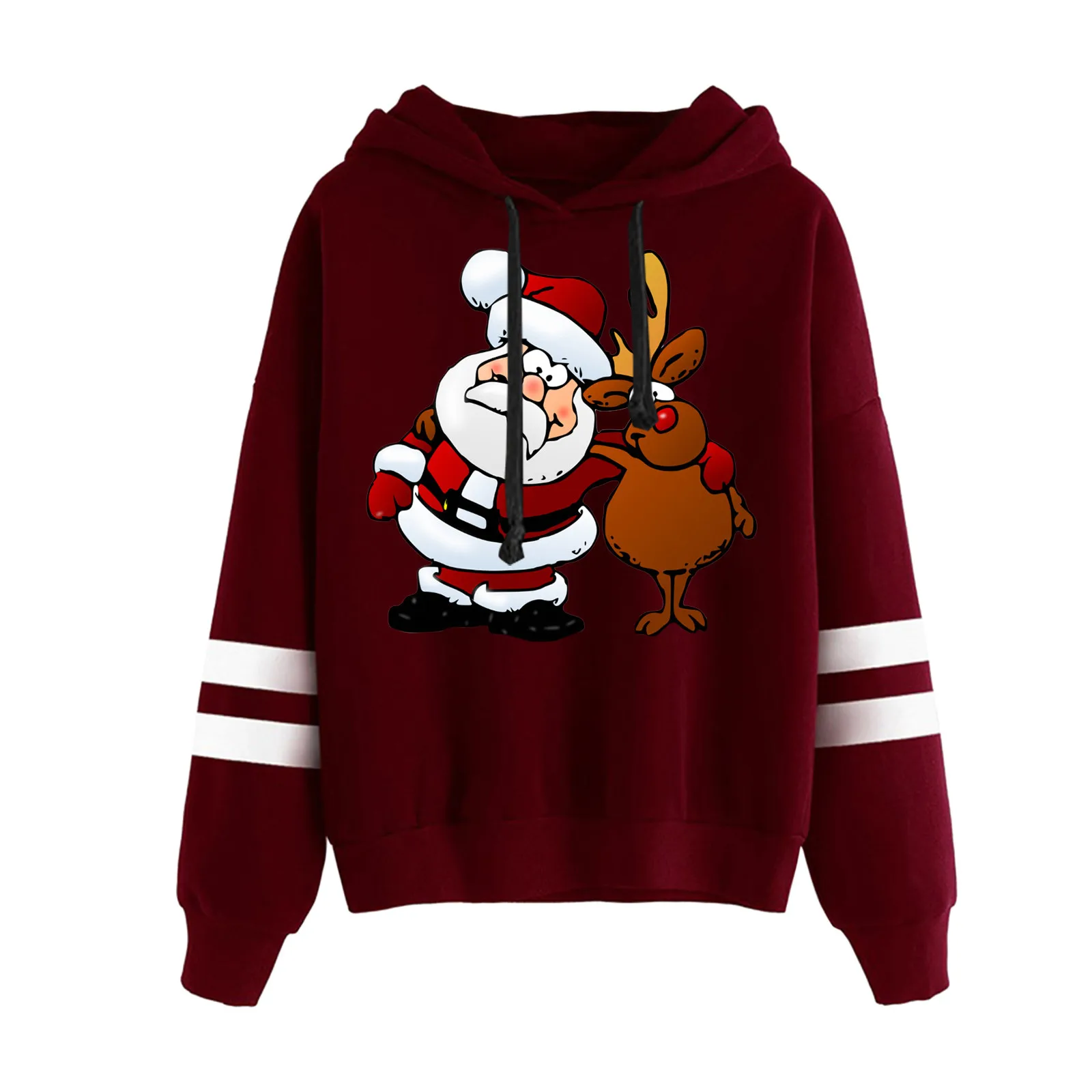 Fashion Santa Claus Print Hoodies Sweatshirts Casual Patchwork Long Sleeve Pullovers Top Autumn Winter Loose Hoodie Sudaderas 2