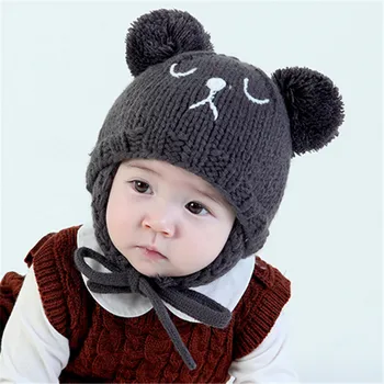 

Baby Hat Autumn And Winter 3-6-12 Month Aged 1-2 Years Baby Hat Korean-style Bear Earmuffs Hat Knitted Bay Hat