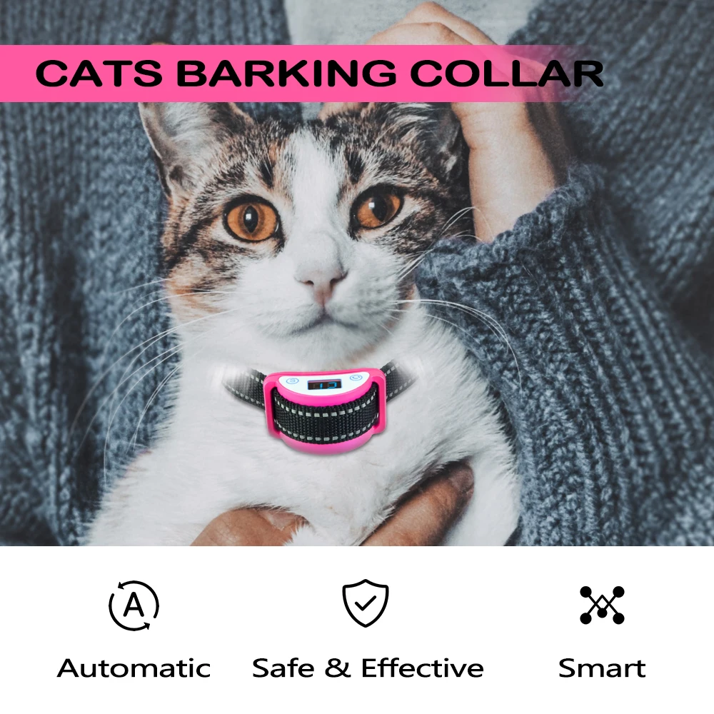 Cat Anti-bark Vibration Collar Automatic No Bark Collar Cat Training Vibrate Sound Light Waterproof Rechargeable Necklace