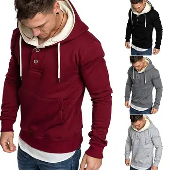 

Fashion Men Loose Long Sleeve Button Sport Drawstring Hooded Sweatshirt